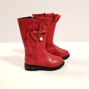 Red Pleather Toddler Boots